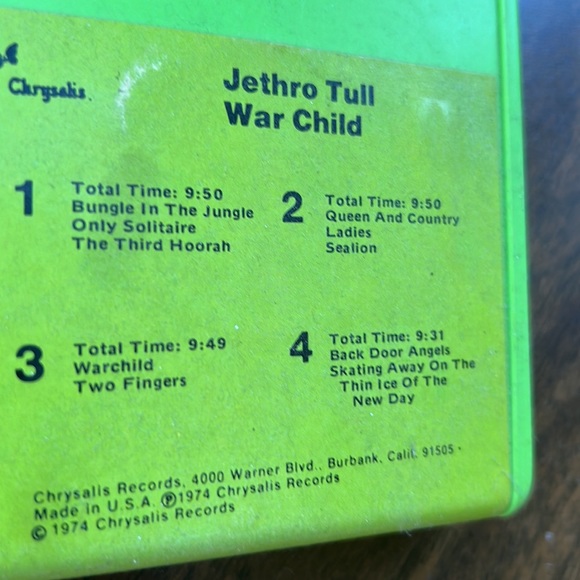 Jethro Tull War Child 1974 Chrysalis Records vintage 8-track cartridge - Picture 14 of 15
